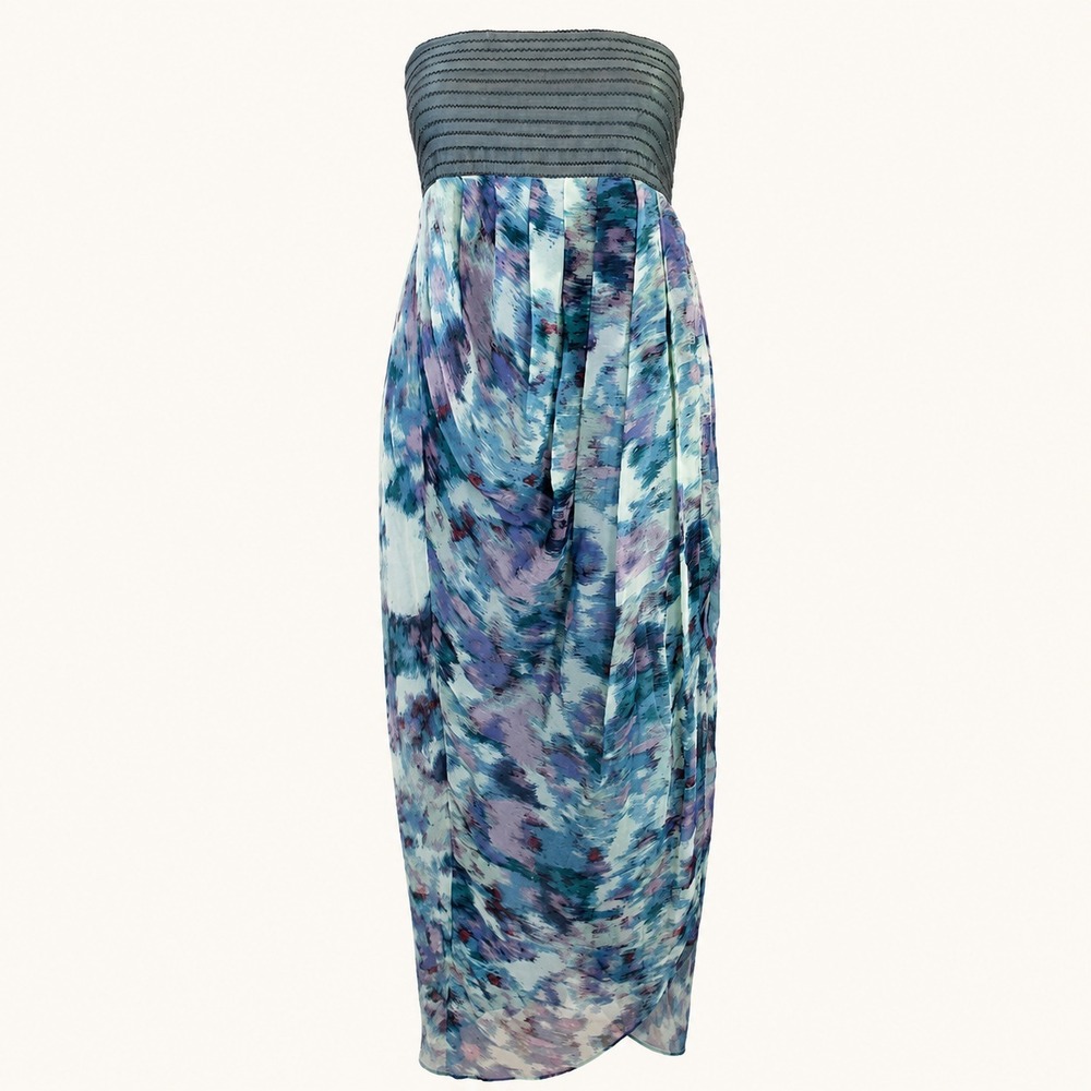 Womens‎ Dress Size S Silk Strapless Blue Watercolor Maxi Fairy Ethereal Art
